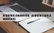形容感情无法挽回的词语（形容感情已经无法挽回的诗句）
