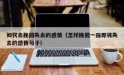 如何去挽回失去的感情（怎样挽回一段即将失去的感情句子）