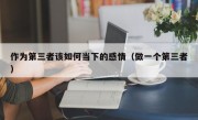 作为第三者该如何当下的感情（做一个第三者）